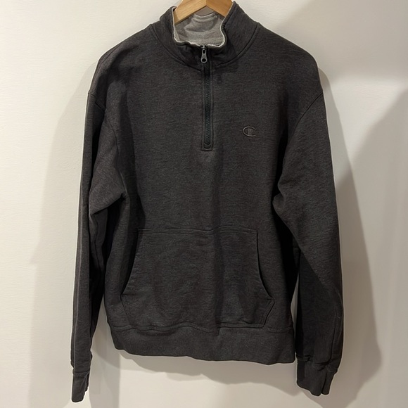 Champion Men's Powerblend Quarter-Zip gray sweatshirt, size medium - Picture 2 of 8